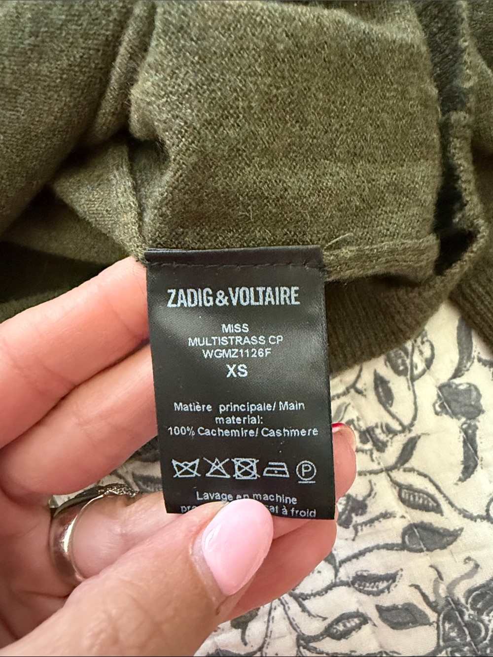 ZADIG AND VOLTAIRE Olive Green Embellished Sweater with Rhinestone Patches - Picture 3 of 10